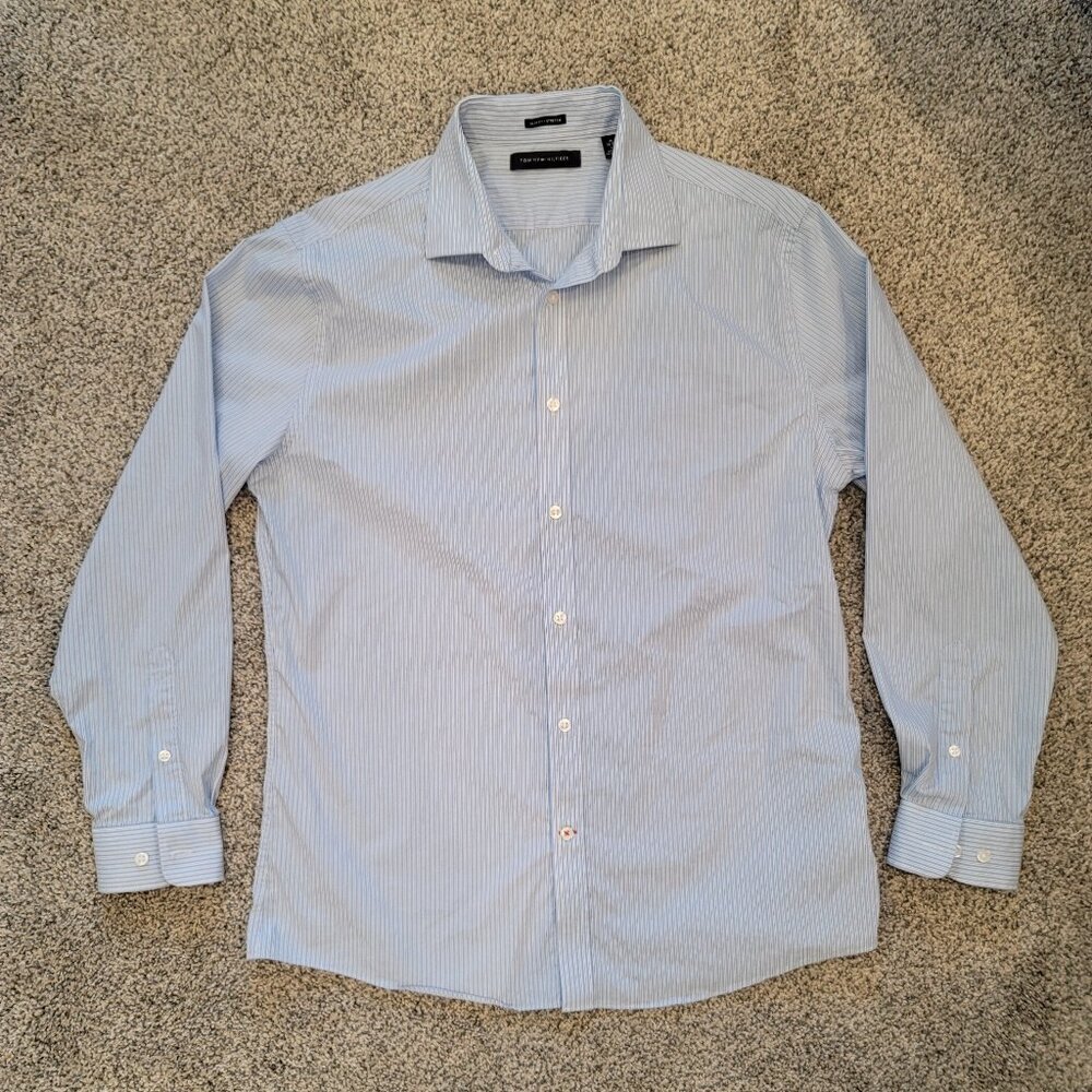 Tommy Hilfiger Blue Stripe Long Sleeve Button Down Shirt  Size 16 Slim Fit- 32